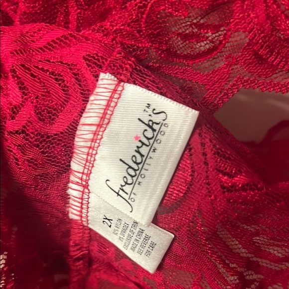 Fredericks Red Lace Chemise with Plunging Neckline and High-Cut Legs - Picture 6 of 8